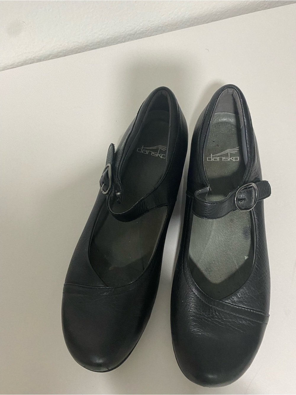 Dansko Black Leather Mary Jane Flats with Buckle Strap